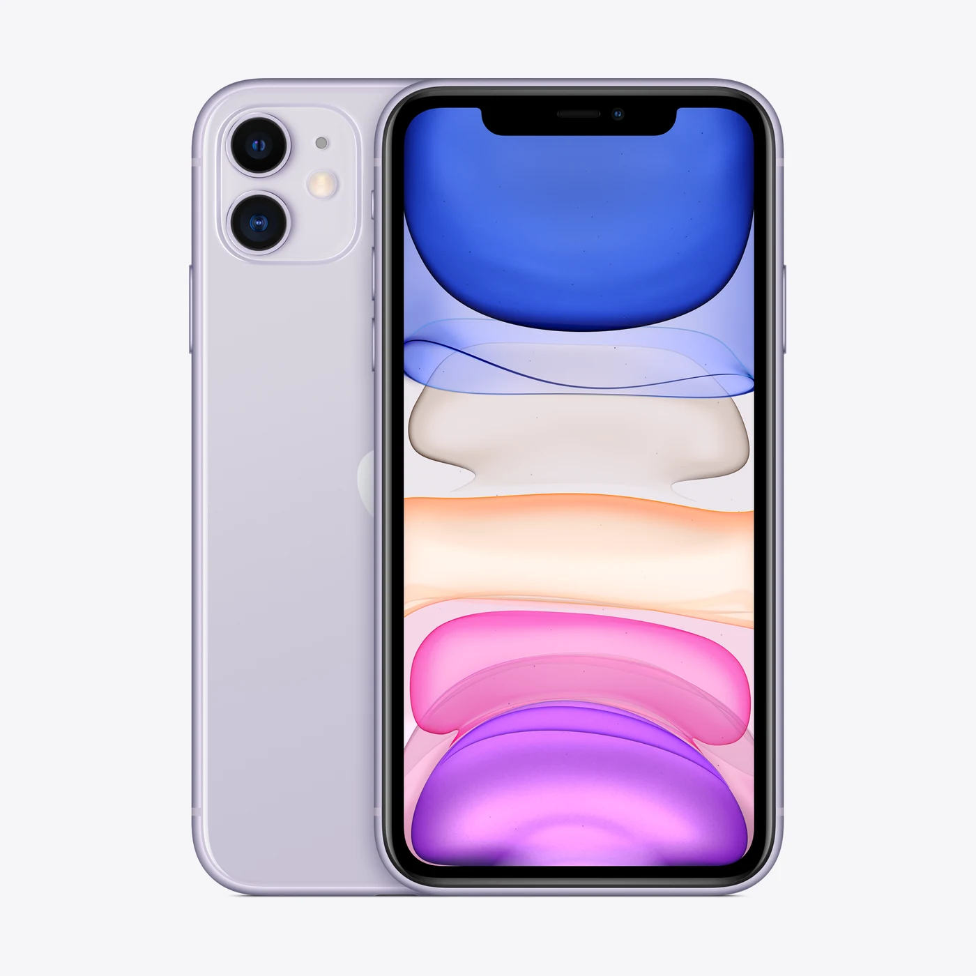 iPhone 11 en morado, vista trasera y frontal