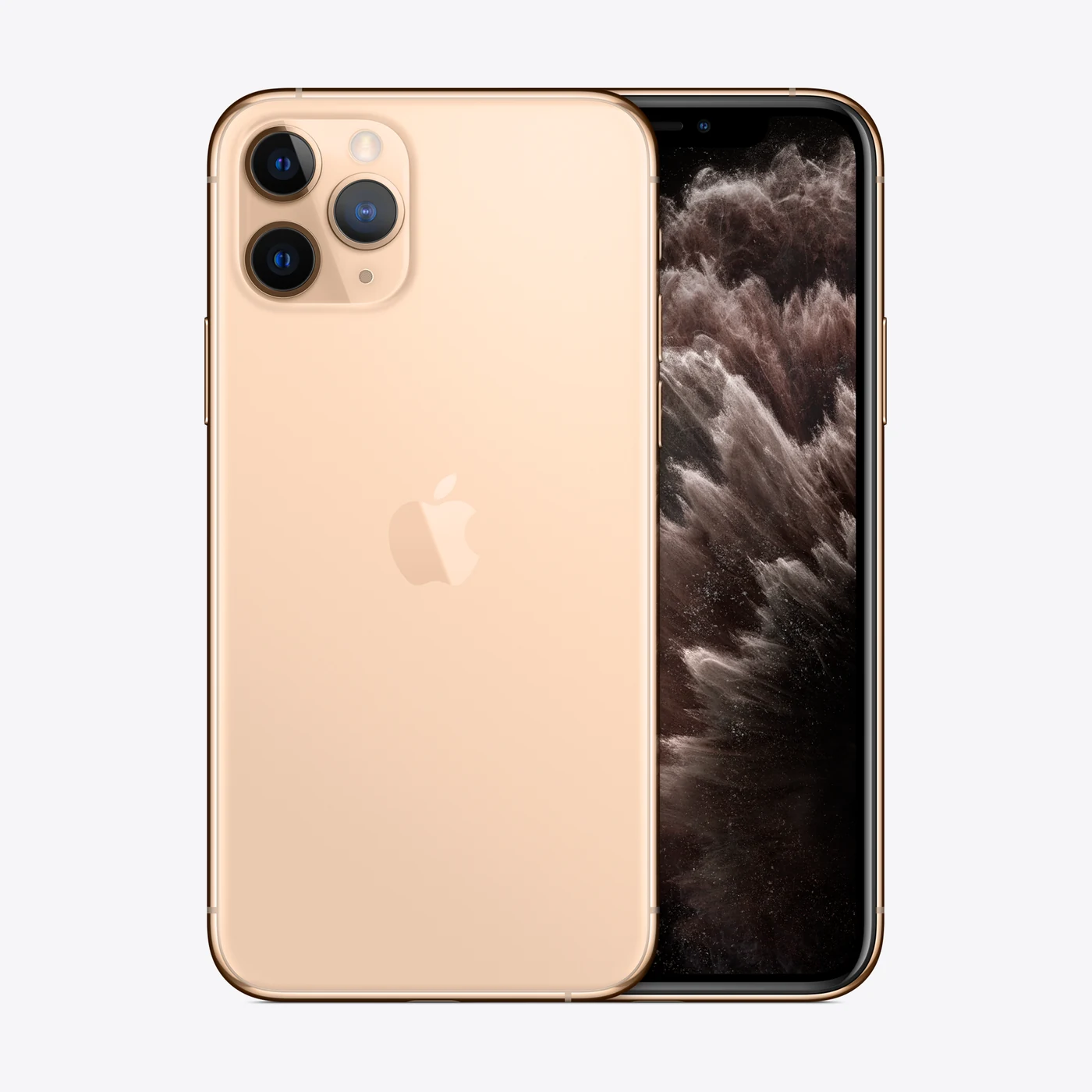 iPhone 11 Pro en dorado, vista trasera y frontal