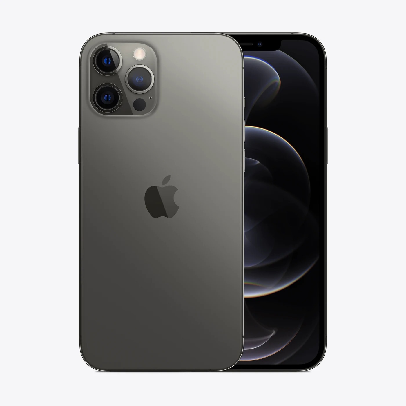iPhone 12 Pro Max en grafito, vista trasera y frontal