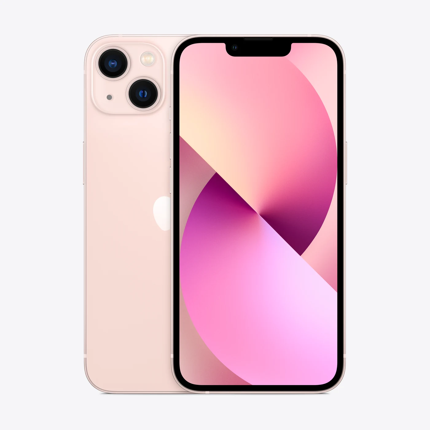 iPhone 13 en rosa, vista trasera y frontal