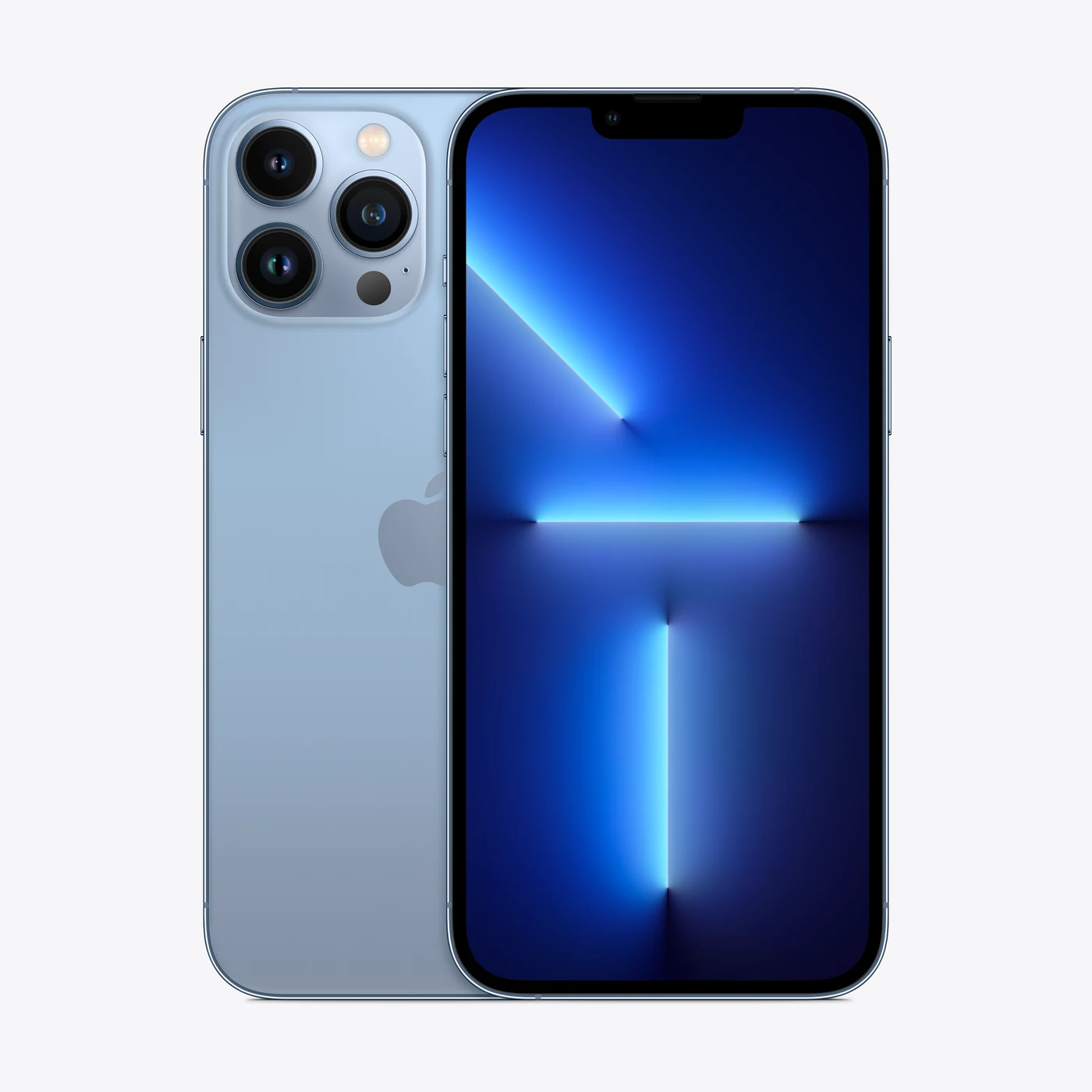 iPhone 13 Pro Max en azul sierra, vista trasera y frontal